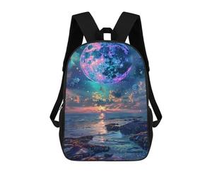 sinyumoney Fantasy Beach Sunset with Giant Moon School Bags School Secondary High School College Backpack Travel for Boys/Girls/Teenagers 17inch