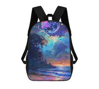 sinyumoney Fantasy Beach Sunset with Moon Backpack School Large School Backpack for Boys for Teenage Girls Boys Women Men 17inch
