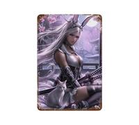 sinyumoney Fantasy Bunny Warrior with Cat Metal Wall Plaque Vintage Man Cave Wall Decor Bar People Cave Cafe Family Garage Poster Wall Decoration 11.8"x7.9"
