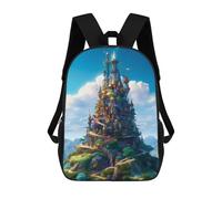 sinyumoney Fantasy Castle in The Sky -3 Kids School Backpack 3D Printed Fashion School Bag Casual School Bag for Boys Elementary And Middle School Students 17inch