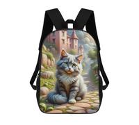 sinyumoney Fantasy Cat Castle Pathway 3D Printed Children's 17 Inch Backpacks 3D Printed Casual School Bag for Boys Elementary And Middle
