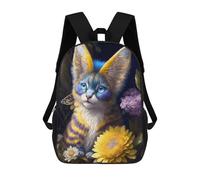 sinyumoney Fantasy Cat with Butterfly Children's Backpack, 17 Inch 3D Printed School Backpack, Backpack Cartoon Adjustable School Bag for Primary School