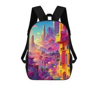 sinyumoney Fantasy Cityscape Vibrant Urban Dreamscape -1 Kids Backpack,School Backpack Kids School Bag 3D Printed Cartoon Large Capacity Backpack for Kids Boys And Girls 17inch