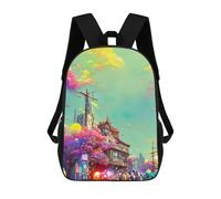 sinyumoney Fantasy Cityscape with Vibrant Colors Kids Backpack,School Backpack Kids School Bag 3D Printed Cartoon Large Capacity Backpack for Kids Boys And Girls 17inch