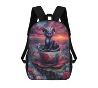 sinyumoney Fantasy Creature in Teacup with Floral Backpacks Kids 17inch School Backpack School Bag 3D Printed School Bag for Boys Elementary And Middle School Students