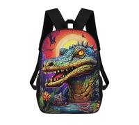 sinyumoney Fantasy Crocodile in A Lush Landscape Children's Backpack, Schoolbag Large Capacity Students Bookbag Rucksack Knapsack for Boys Girls Adults Teen 17inch