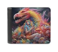 sinyumoney Fantasy Dragon and Mermaid 3D Print Clutch Purse ID Window Coin RFID Blocking Banknote Compartments Slim Elegant Wallets Youth Guys 11.7cm*9.5cm
