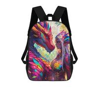 sinyumoney Fantasy Dragon And Warrior Artwork 3D Printed School Bag Children's School Backpack Schoolbags Travel Backpacks Casual Fashion Bag for Kids School Students 17inch