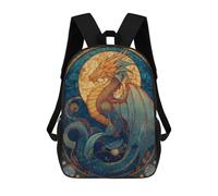sinyumoney Fantasy Dragon Stained Glass Artwork Rucksacks 3D Printed Children 17inch Backpacks Fashion Casual Daypack Travel Bags Outdoor Casual Daypack for Boy And Girl