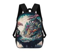 sinyumoney Fantasy Floating Island -1 Kids School Backpack 3D Printed Fashion School Bag Casual School Bag for Boys Elementary And Middle School Students 17inch