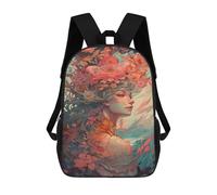 sinyumoney Fantasy Floral Portrait Artwork-2 School Backpack for Girls 17inch Casual Daypack Lightweight Rucksack Boy Girl Backpack for Middle School Students
