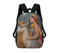 sinyumoney Fantasy Forest Deer And Woman 3D Printed 17inch Kids School Backpack School Bag Fashion Rucksacks for Boys Elementary And Middle School Students