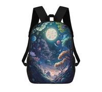 sinyumoney Fantasy Forest Moonlit Path Kids School Backpack 3D Printed Fashion School Bag Casual School Bag for Boys Elementary And Middle School Students 17inch