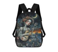 sinyumoney Fantasy Guitarist Moonlit Scene Fashion Student School Backpack Suitable for Boys Girls Kids Casual Outdoor Travel Essential Daypack 17inch