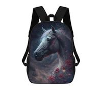 sinyumoney Fantasy Horse with Roses Art Print Kids School Backpack 17 Inch School Bag 3D Printed School Bag for Boys Elementary And Middle School Students