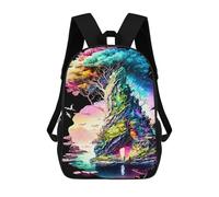 sinyumoney Fantasy Island A Colorful Paradise Backpack for School 3D Printed Boys Girls School BagChildren Bookbag Travel Rucksack 17inch