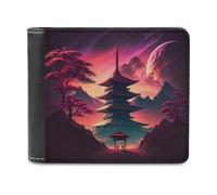 sinyumoney Fantasy Japanese Pagoda Landscape 3D Print Men's Wallet ID Window Coin RFID Blocking Stylish Slots Note Section Wallets Youth Guys 11.7cm*9.5cm