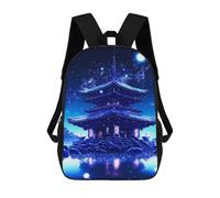 sinyumoney Fantasy Japanese Pagoda Night Scene 3D Printed 17inch School Bag Children's School Backpack Travel Backpacks Casual Fashion Bag for Kids School Students