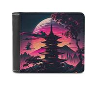 sinyumoney Fantasy Japanese Pagoda Sunset 3D Print Clutch Purse Card Slots Coin RFID Blocking Stylish Banknote Compartments Leather Wallet 11.7cm*9.5cm
