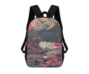 sinyumoney Fantasy Landscape with Pink Birds School Backpack Large Lightweight Casual Backpack for Girls Boys Teenage 17inch