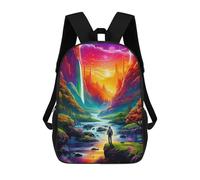 sinyumoney Fantasy Landscape with Waterfall 3D Printed School Bag Children's School Backpack Schoolbags Travel Backpacks Casual Fashion Bag for Kids School Students 17inch