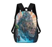sinyumoney Fantasy Mountain Cityscape Backpack Kids School Bag Boys Cartoon 3D Print Students Schoolbag Laptop Daypack for Boys Girls 17inch