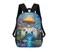sinyumoney Fantasy Mushroom Forest with Game Controller -2 3D Printed Children's School Backpack for Kids High Capacity Travel Rucksacks Book Bags Kids School Bag Back Pack 17inch