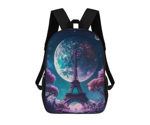 sinyumoney Fantasy Paris Moonlit Night 3D Printed School Bag Children's School Backpack Schoolbags Travel Backpacks Casual Fashion Bag for Kids School Students 17inch