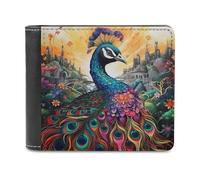 sinyumoney Fantasy Peacock Cityscape 3D Print Clutch Purse Card Slots Coin RFID Blocking Slots Note Section Purse Everyday Use 11.7cm*9.5cm