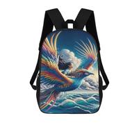 sinyumoney Fantasy Phoenix Flight Over Ocean Children's Backpack, 17 Inch 3D Printed School Backpack, Backpack Cartoon Adjustable School Bag for Primary School