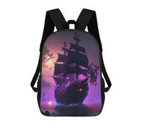 sinyumoney Fantasy Pirate Ship Backpacks 3D Printed Kids School Backpack School Bag Fashion Rucksacks for Boys Elementary And Middle School Students 17inch