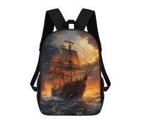 sinyumoney Fantasy Pirate Ship Kids School Backpack School Bag 3D Printed School Bag for Boys Elementary And Middle School Students 17inch