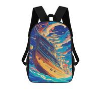 sinyumoney Fantasy Sailing Ship -4 Kids School Backpack 3D Printed Backpacks Fashion School Bag Rucksacks for Boys Elementary And Middle School Students 17inch