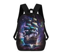 sinyumoney Fantasy Sailing Ship Artwork -2 3D Printed Children's 17 Inch Backpacks 3D Printed Casual School Bag for Boys Elementary And Middle