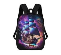 sinyumoney Fantasy Sailing Ship Artwork 3D Printed 17 Inch School Backpack Casual Children's Backpacks 3D Printed for Boys Elementary And Middle