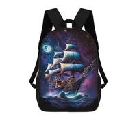 sinyumoney Fantasy Sailing Ship Night Sky Children's Backpack, 17 Inch 3D Printed School Backpack, Backpack Cartoon Adjustable School Bag for Primary School
