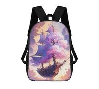 sinyumoney Fantasy Sailing Ship with Cherry Blossoms School Backpack for Girls 17inch Casual Daypack Lightweight Rucksack Boy Girl Backpack for Middle School Students