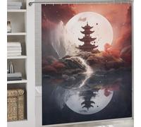 sinyumoney Fantasy Temple At Night Shower Curtains Set with 12 Hooks Daily Household Stylish Washable Anti-Mould Proof Resistant for Kids Women Men 69.69x70.87Inch（177x180cm）