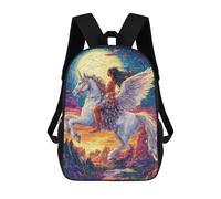 sinyumoney Fantasy Unicorn Ride Art Print Children's Backpack, Schoolbag Large Capacity Students Bookbag Rucksack Knapsack for Boys Girls Adults Teen 17inch