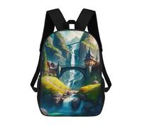 sinyumoney Fantasy Village with Waterfall 3D Printed Children's School Backpack for Kids High Capacity Travel Rucksacks Book Bags Kids School Bag Back Pack 17inch