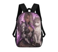 sinyumoney Fantasy Warrior with Cat 3D Printed 17inch School Bag Children's School Backpack Travel Backpacks Casual Fashion Bag for Kids School Students