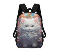 sinyumoney Fantasy White Cat Artwork Children's School Backpack Fashion Casual 17inch 3D Printed School Bags Boy School Backpack Large Backpack