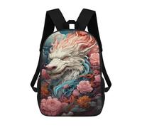sinyumoney Fantasy Wolf with Flowers Backpack School Bag Fashion Stationery Backpack Waterproof Casual Daypacks- Perfect for Travel, Work And Daily Use 17inch