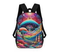 sinyumoney Fantasy World with Castle And Rainbow Clouds 3D Printed Children's School Backpack for Kids Travel Rucksacks Book Bags Kids School Bag 17inch