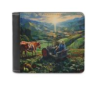 sinyumoney Farmer in Tractor with Cow 3D Print Wallet ID Window Coin Leather RFID Banknote Compartments Soft Convenient Wallets 11.7cm*9.5cm
