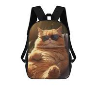 sinyumoney Fat Cat Chilling Glasses Backpacks Children's Backpacks School Bag 3D Printed Children's School Backpack Fashion Travel Backpacks for Kids Elementary Middle School 17inch