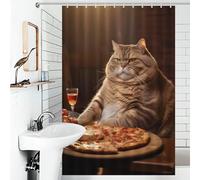 sinyumoney Fat Cat Pizza Dinner Food Shower Curtains Mould Proof Quick Drying Proof Resistant Shower Curtains Set with 12 Hooks for Toile Bathroom Dorm 46.85x70.87Inch（119x180cm）
