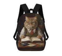 sinyumoney Fat Cat Reading Book Cute School Backpack Lightweight Airport College Students Back Pack for Teenage Girls Boys Women Men 17inch