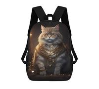 sinyumoney Fat Cat Rich King Backpack Kids School Backpack School Bag 3D Printed Fashion School Bag for Boys Elementary And Middle School Student 17inch