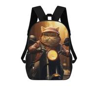 sinyumoney Fat Cat Riding Motorcycle Backpacks Kids School Backpack School Bag 3D Printed Fashion School Bags for Boys Elementary And Middle School Students 17inch